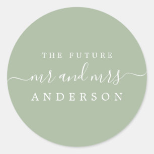 Chic Script Future Mr Mrs Laurel Green Wedding Classic Round Sticker
