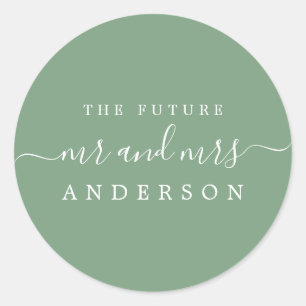 Chic Script Future Mr Mrs Mineral Green Wedding Classic Round Sticker