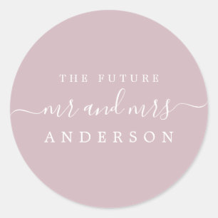 Chic Script Future Mr Mrs Pastel Purple Wedding Classic Round Sticker
