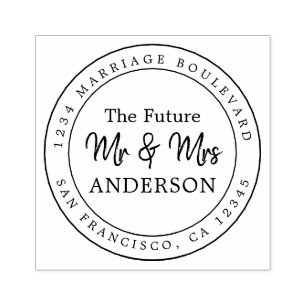 Chic Script Future Mr Mrs Round Return Address Rub Rubber Stamp