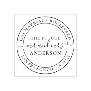 Chic Script Future Mr Mrs Round Return Address Rubber Stamp