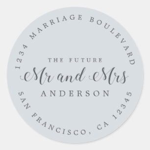 Chic Script Future Mr Mrs Wedding Return Address Classic Round Sticker