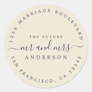 Chic Script Future Mr Mrs Wedding Return Address Classic Round Sticker