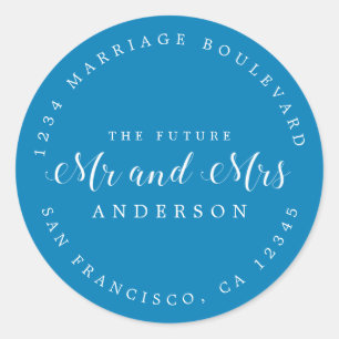 Chic Script Future Mr Mrs Wedding Return Address Classic Round Sticker