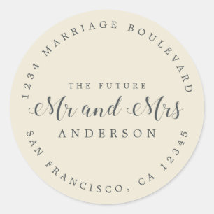 Chic Script Future Mr Mrs Wedding Return Address Classic Round Sticker