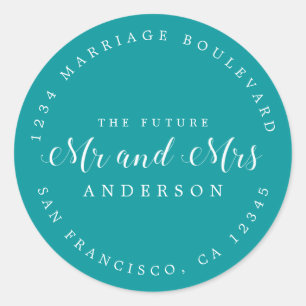 Chic Script Future Mr Mrs Wedding Return Address Classic Round Sticker