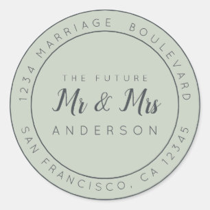 Chic Script Future Mr Mrs Wedding Return Address Classic Round Sticker