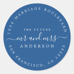Chic Script Future Mr Mrs Wedding Return Address Classic Round Sticker