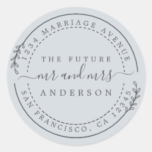 Chic Script Future Mr Mrs Wedding Return Address   Classic Round Sticker