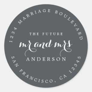 Chic Script Future Mr Mrs Wedding Return Address   Classic Round Sticker