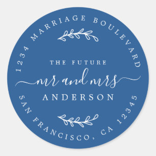 Chic Script Future Mr Mrs Wedding Return Address Classic Round Sticker