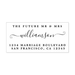 Chic Script Future Mr Mrs Wedding Return Address Rubber Stamp