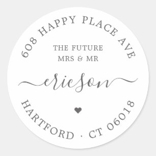 Chic Script Future Mrs Mr Return Address Wedding Classic Round Sticker