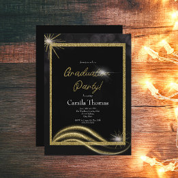 Chic Script Gold Glitter Graduation Party  Invitation