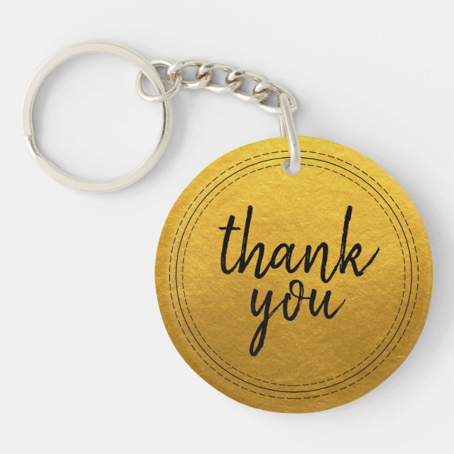 Chic Script Gold Thank You Gift Key Ring (Front)