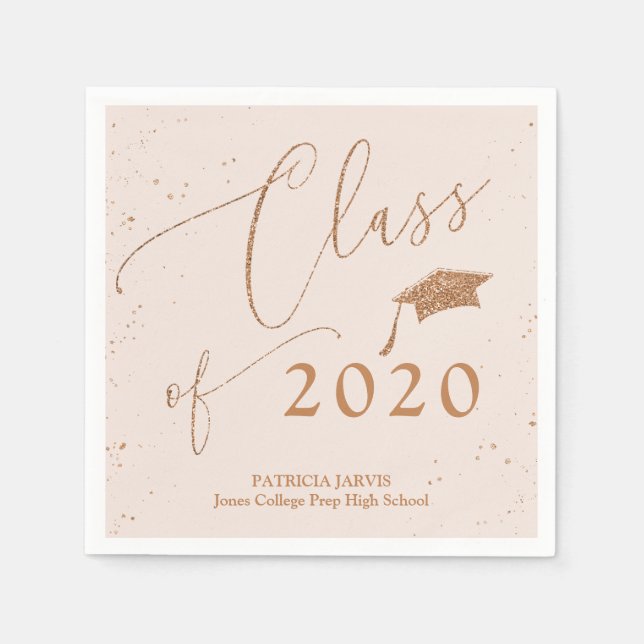 Chic Script Grad Announcement Rose Gold Glitter Napkin (Front)