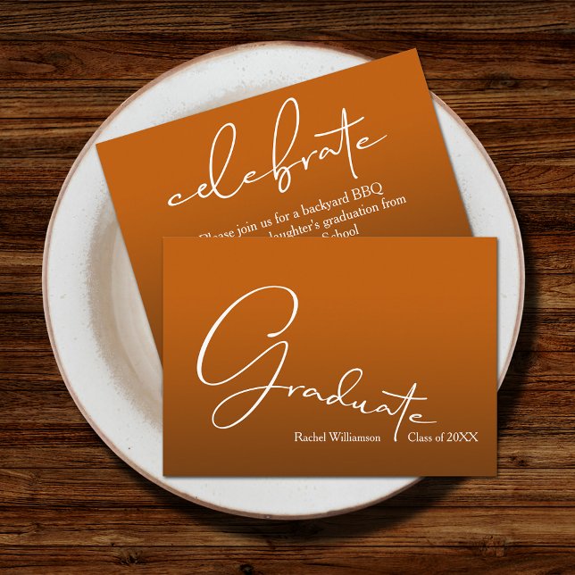 Chic Script Graduate Burnt Orange Party Enclosure Card (Small 3.5" x 2.5" invitations to hand out or mail with your graduation announcements (no envelopes))