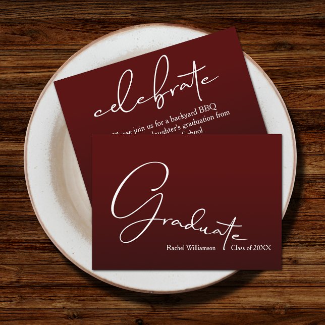Chic Script Graduate Dark Maroon Party Enclosure Card (Small 3.5" x 2.5" invitations to hand out or mail with your graduation announcements (no envelopes))
