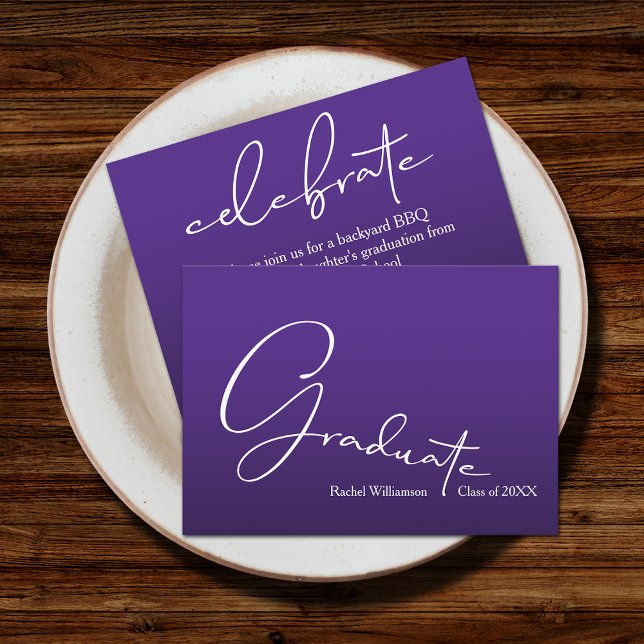 Chic Script Graduate Purple Party Enclosure Card (Small 3.5" x 2.5" invitations to hand out or mail with your graduation announcements (no envelopes))