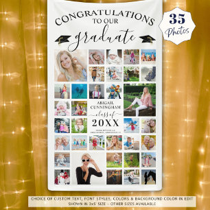 Chic Script Graduation 35 Photo Collage White Banner