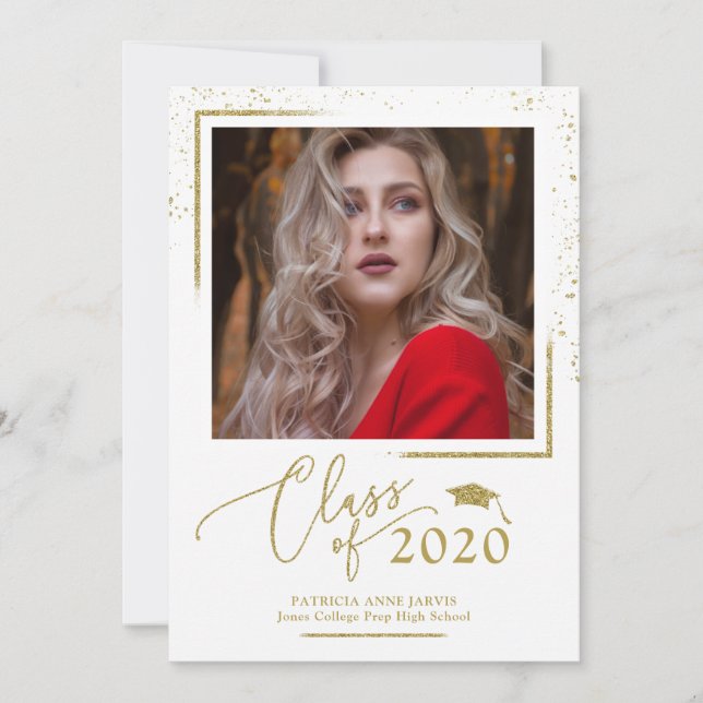 Chic Script Graduation Announcement Gold Glitter (Front)