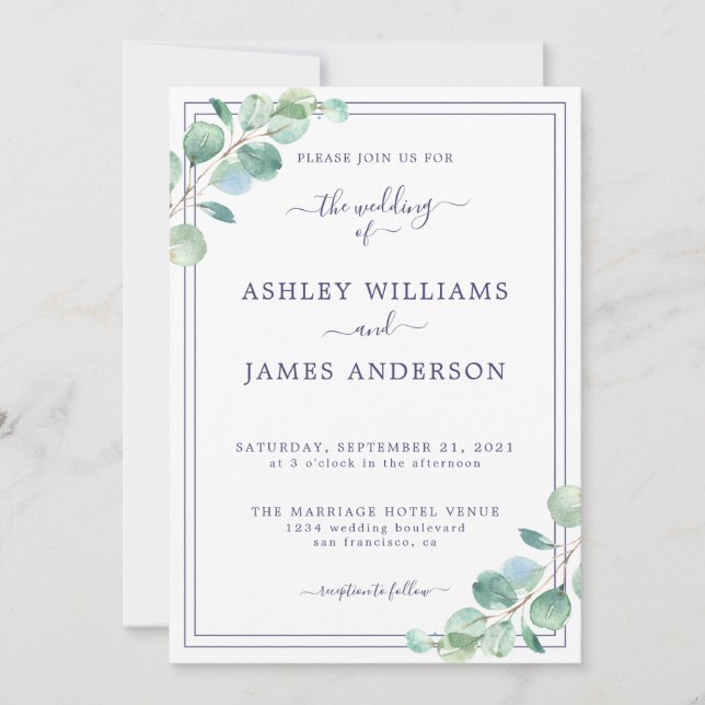 Chic Script Green Foliage Wedding invitation (Front)
