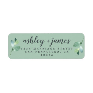 Chic Script Green Foliage Wedding Return Address