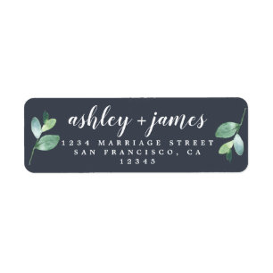Chic Script Green Foliage Wedding Return Address