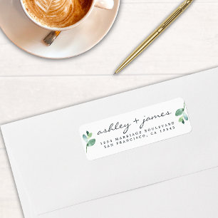 Chic Script Green Foliage Wedding Return Address
