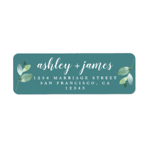 Chic Script Green Foliage Wedding Return Address