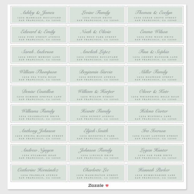 Chic Script Green Wedding Guest Address Labels (Sheet)