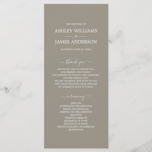 Chic Script Grey Simple Minimal Wedding Programme (Front)