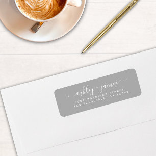 Chic Script Grey Wedding Return Address