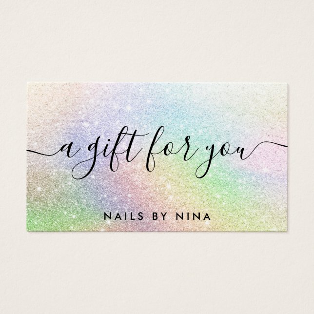 Chic script holographic rainbow glitter gift cards (Front)