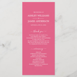 Chic Script Hot Pink Simple Minimal Wedding Programme