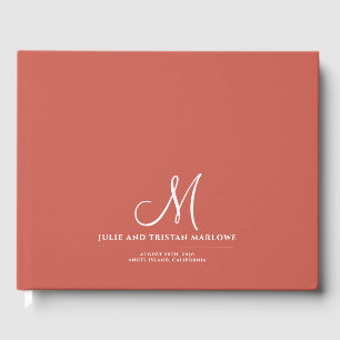 Chic Script Initial Wedding Monogram Orange Rust Guest Book