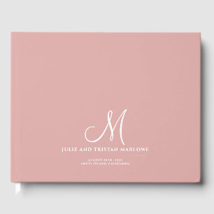 Chic Script Initial Wedding Monogram Pink Guest Book