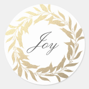 Chic Script Joy Gold Wreath Christmas Classic Round Sticker