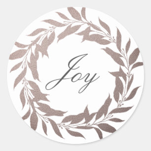 Chic Script Joy Purple Grey Wreath Christmas Classic Round Sticker