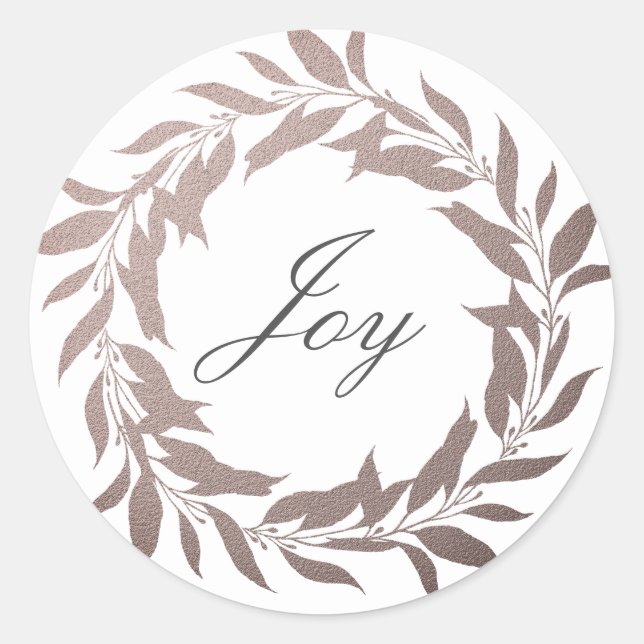 Chic Script Joy Purple Grey Wreath Christmas Classic Round Sticker (Front)