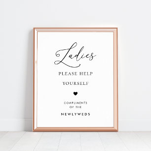 Chic Script Ladies Bathroom Basket Wedding Sign  