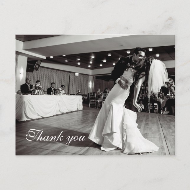Chic Script Lettered Wedding Thank You Postcard (Front)