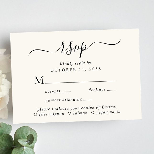Chic Script Menu Choice Cream Wedding RSVP (Creator Uploaded)