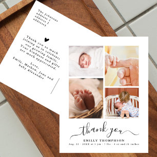 Chic Script Minimalist 4 Photo New Baby Thank You Postcard