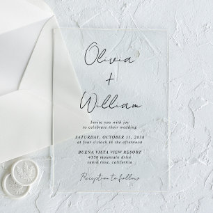 Chic Script Minimalist Wedding Acrylic Invitations
