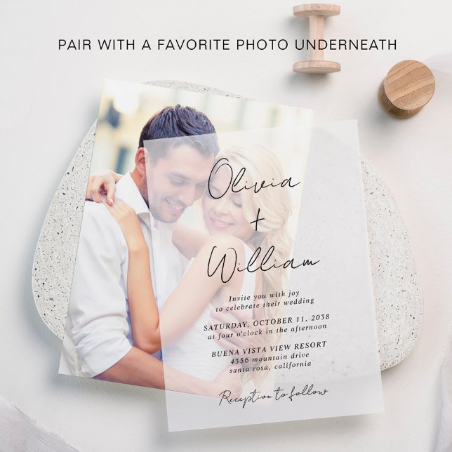 Chic Script Minimalist Wedding Vellum Invitations (Elevate your wedding invitations with the timeless beauty of vellum overlays)
