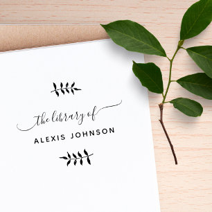 Chic Script Modern Botanical Library Books Rubber Stamp