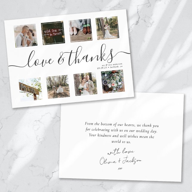 Chic Script Modern Photo Collage Wedding Thank You Card (Creator Uploaded)
