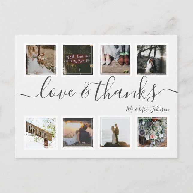 Chic Script Modern Photo Collage Wedding Thank You Postcard (Front)