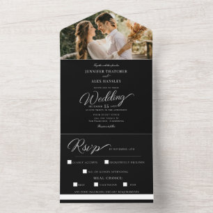 Chic Script Modern Wedding All In One Invitation